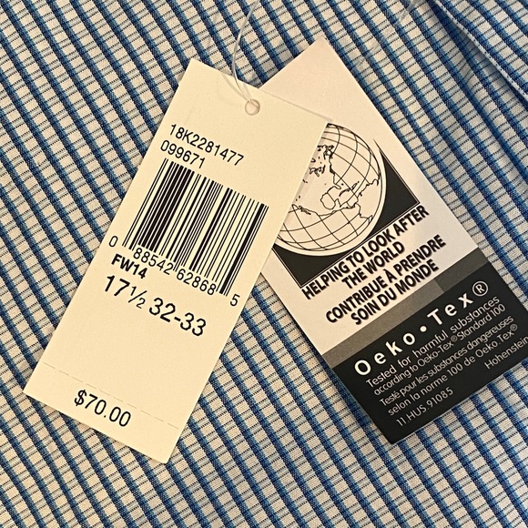 Calvin Klein Blue Gingham Cotton Dress Shirt Business 17.5 32/33 - Picture 9 of 16